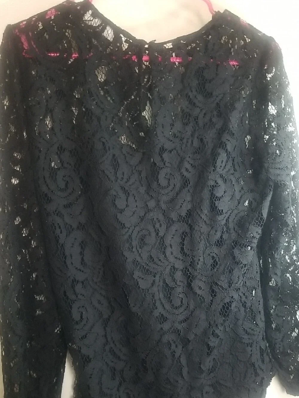 Michael Kors Black Lace Long-Sleeve Tie-Neck Blouse